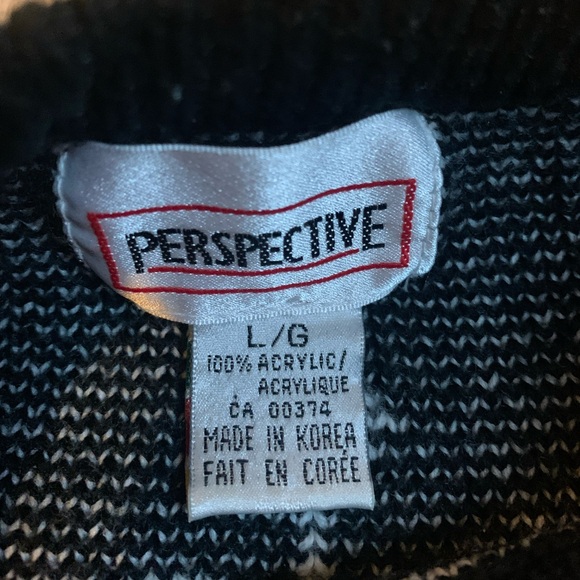 VINTAGE black white grandpa style knit sweater size medium perspective brand - Picture 3 of 9